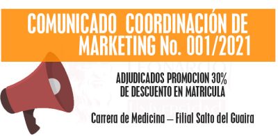 Comunicado Coordinación de Marketing: Adjudicados Promoción 30% de descuento en matrícula